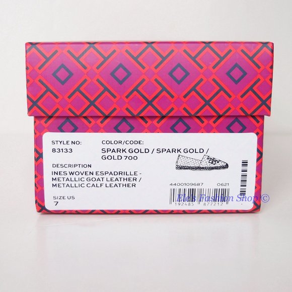 NIB Tory Burch Ines Woven Leather Espadrille Flat Spark Gold US 7 9 9.5 AUTHENTC - Picture 2 of 14